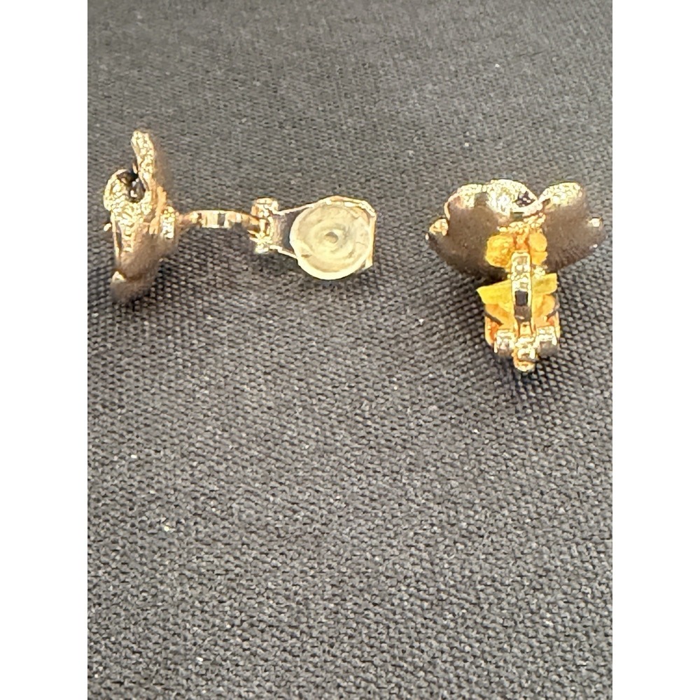 Black Rose Flower Clip On Earrings for Women Non Pierced Earrings Rose Gold Tone - Picture 5 of 7